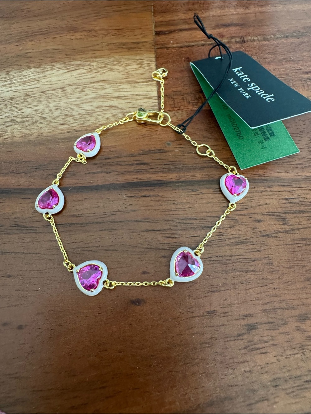Kate Spade New York Pink Heart Crystal Bracelet - Gold Tone